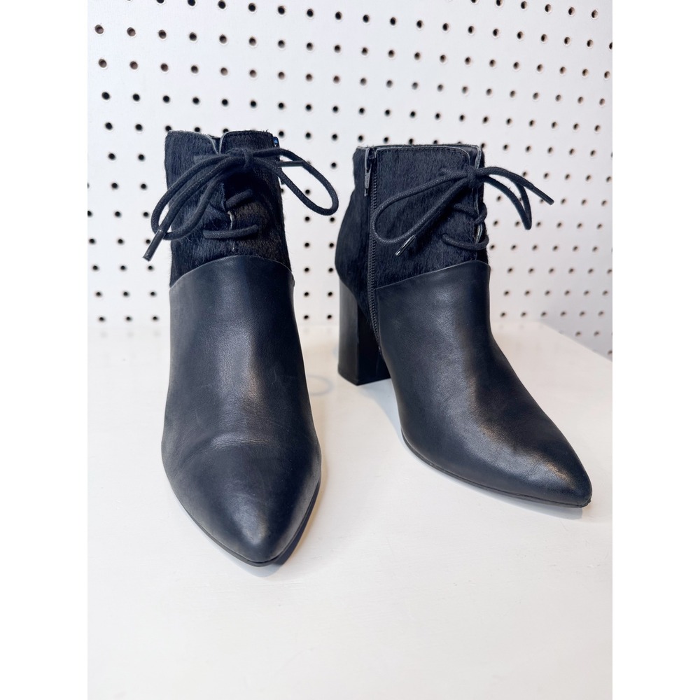 Seychelles by Corey Lynn Calter | Black Leather Calf Hair Pointed Toe Booties - Picture 2 of 10
